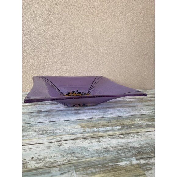 Susan Maxfield Handcrafted Purple & Yellow Fused Glass Decorative Bowl 2003 - Picture 3 of 11